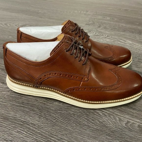 COLE HAAN Mens Original Grand Woodbury Brown Leather Wingtip Oxford Shoes C26471 main image 5